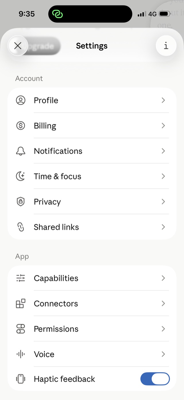 Claude settings with the Connectors option