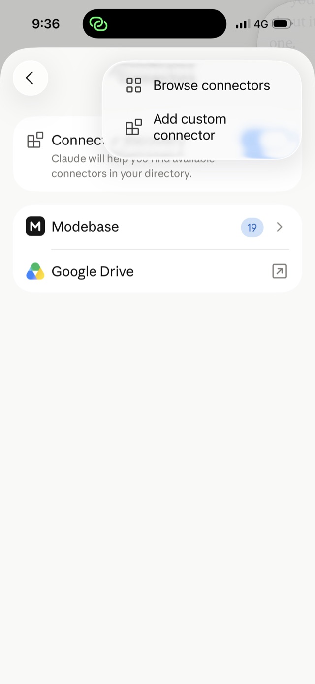 The Add custom connector option in Claude