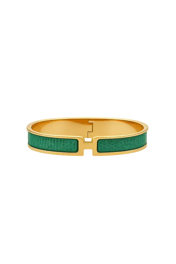 gold, green cuff bracelet