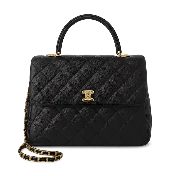 black, gold top-handle bag