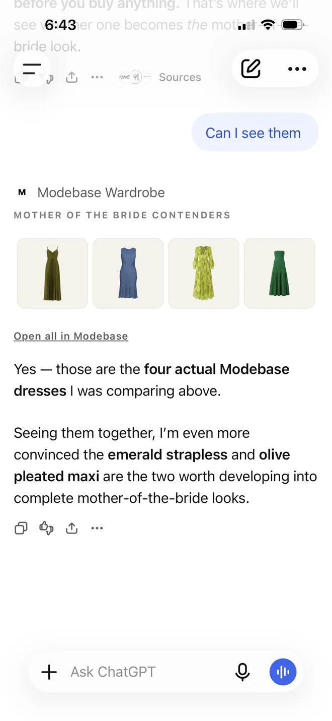 A row of four dresses from the wardrobe labelled mother of the bride contenders: an olive pleated maxi, a dusty blue dress, a green print dress and an emerald strapless tiered maxi